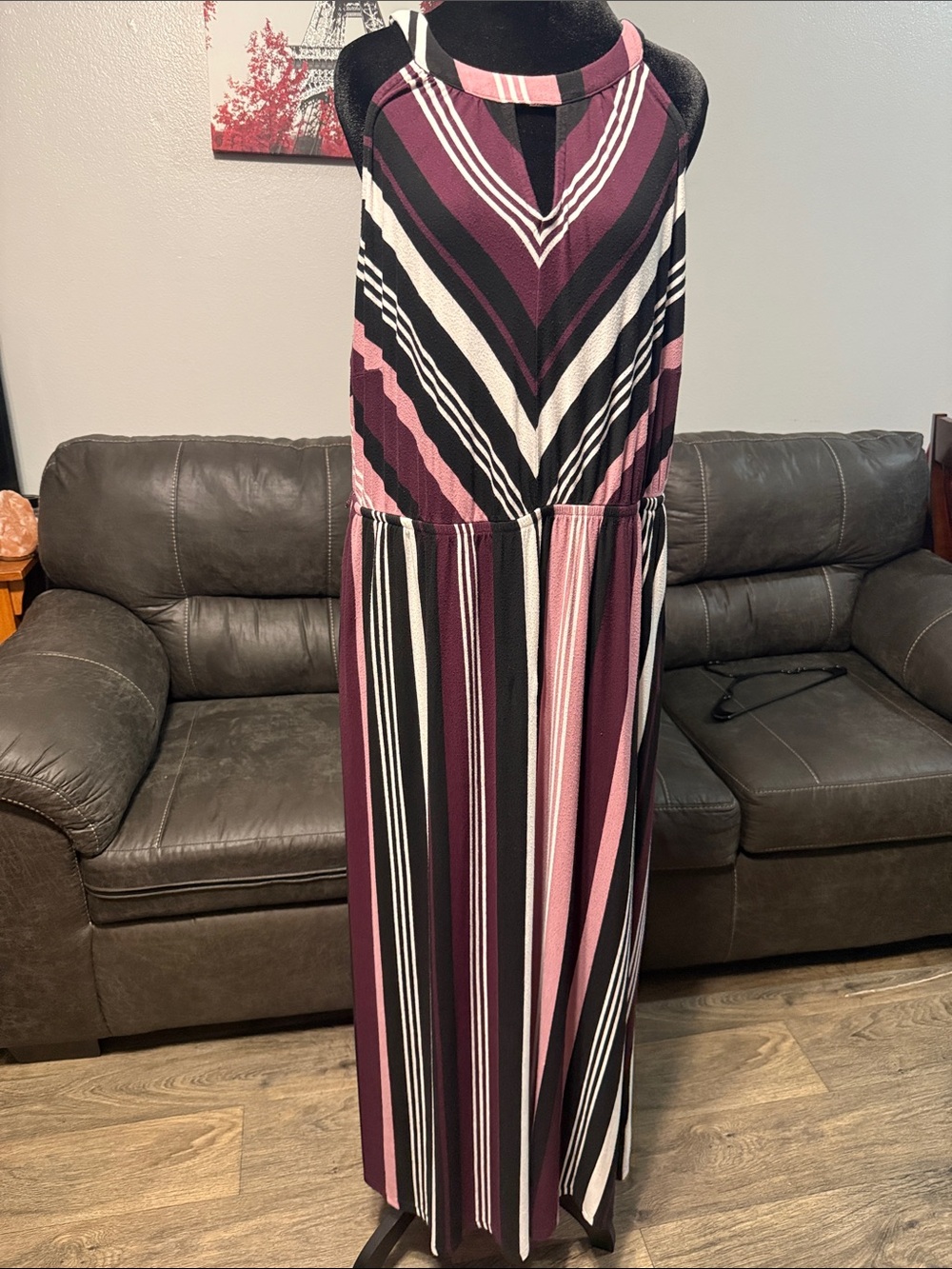 Lane Bryant Striped Maxi Dress in Black, White & Plum